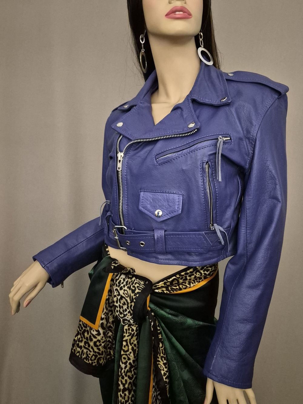 RARE Vtg 80s/90s First Genuine Leather Cropped Purple Moto Biker Jacket W Small